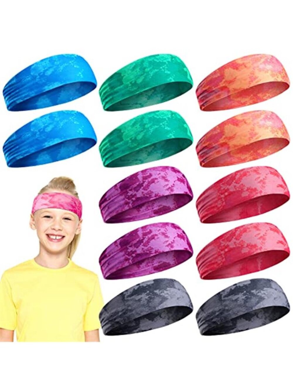 Kids Headbands 12 Pack Athletic Sweat Bands Stretch Sports Headwrap Set Youth